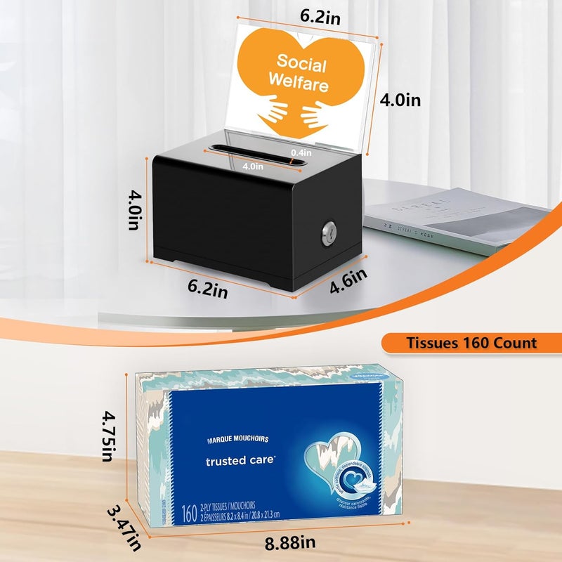 KYODOLED صندوق اقتراحات أسود مع فتحة وقفل للتصويت، صندوق تبرعات مع حامل لافتة، وعاء نصائح، 6.2" × 4.6" × 4.0" - Image 3